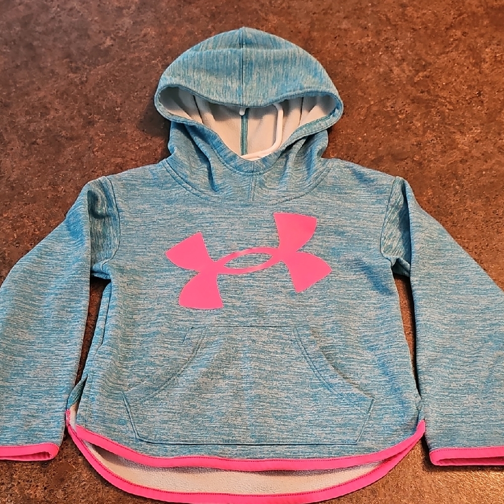 Under Armour Kids Heathered Blue Hoodie with Pink Accents